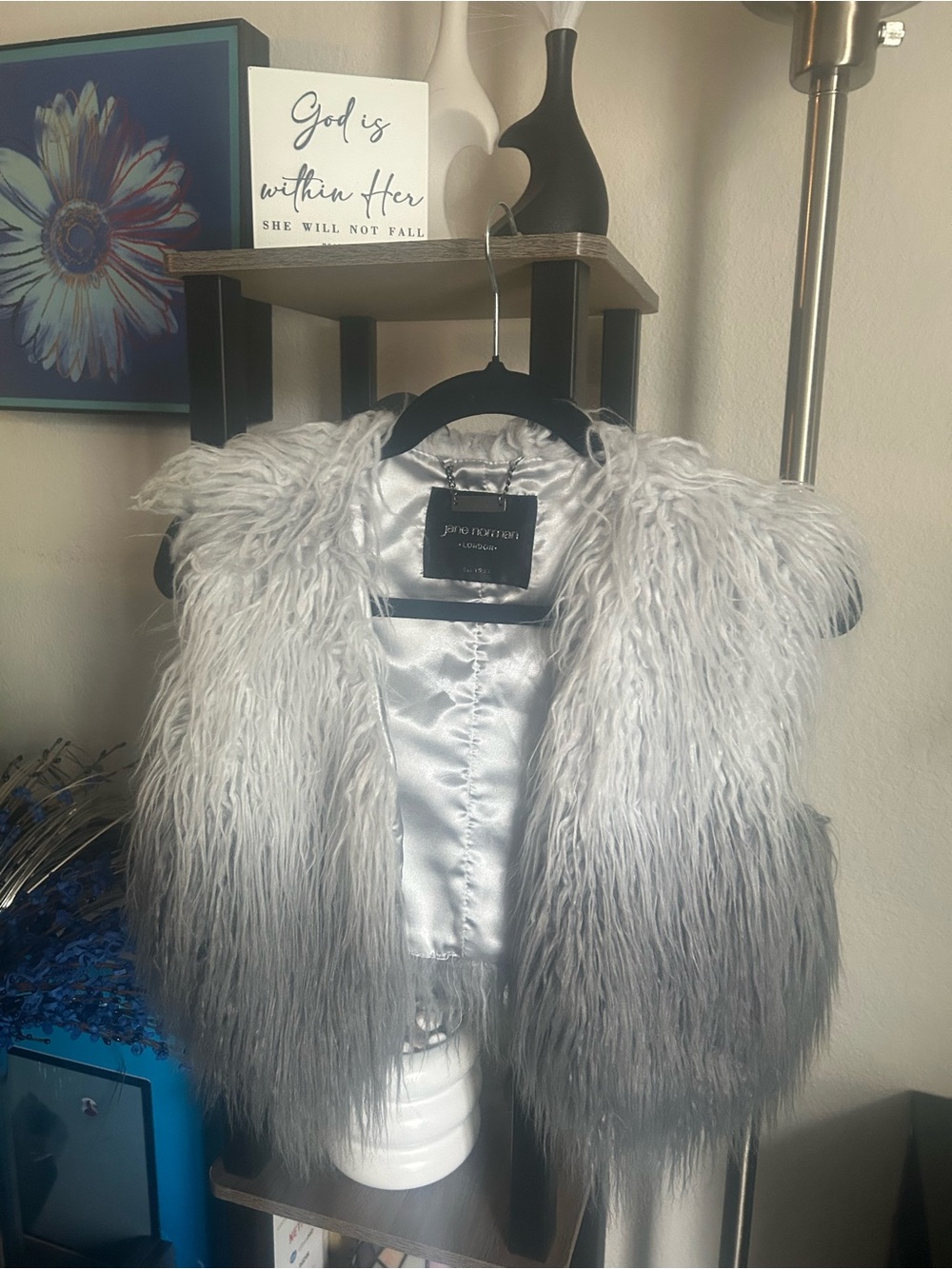 Jane Norman Original RARE Shaggy Faux Fur Vest in Light and Dark Gray Like New X